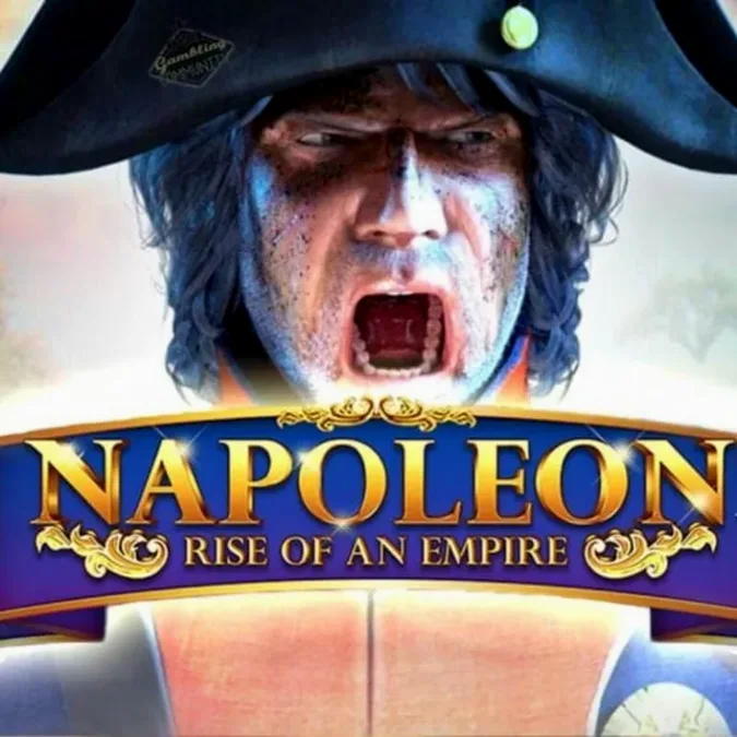 Tampilan layar utama slot Napoleon Rise of an Empire dengan nuansa medan perang.
